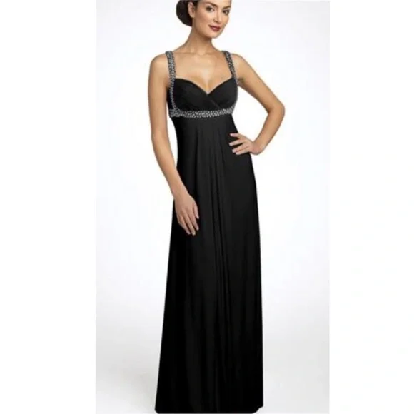 JS Boutique Women's 8 Black Rhinestone Embellished Evening Gown - Picture 1 of 11